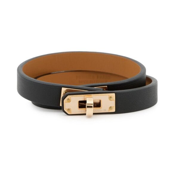 HERMES Double Tour Bracelet Size T2 Swift Leather Black - Picture 10 of 10